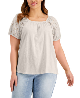 Style & Co Women's Cotton On Off Shoulder Top Beige Size 2X