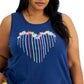 Regata feminina de algodão com estampa de coração e palmeira, tamanho 3X, azul, estilo Style &amp; Co