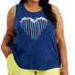 Regata feminina de algodão com estampa de coração e palmeira, tamanho 3X, azul, estilo Style &amp; Co