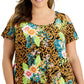 JM Collection Top Tropical Wilderness Feminino Marrom Tamanho 0X