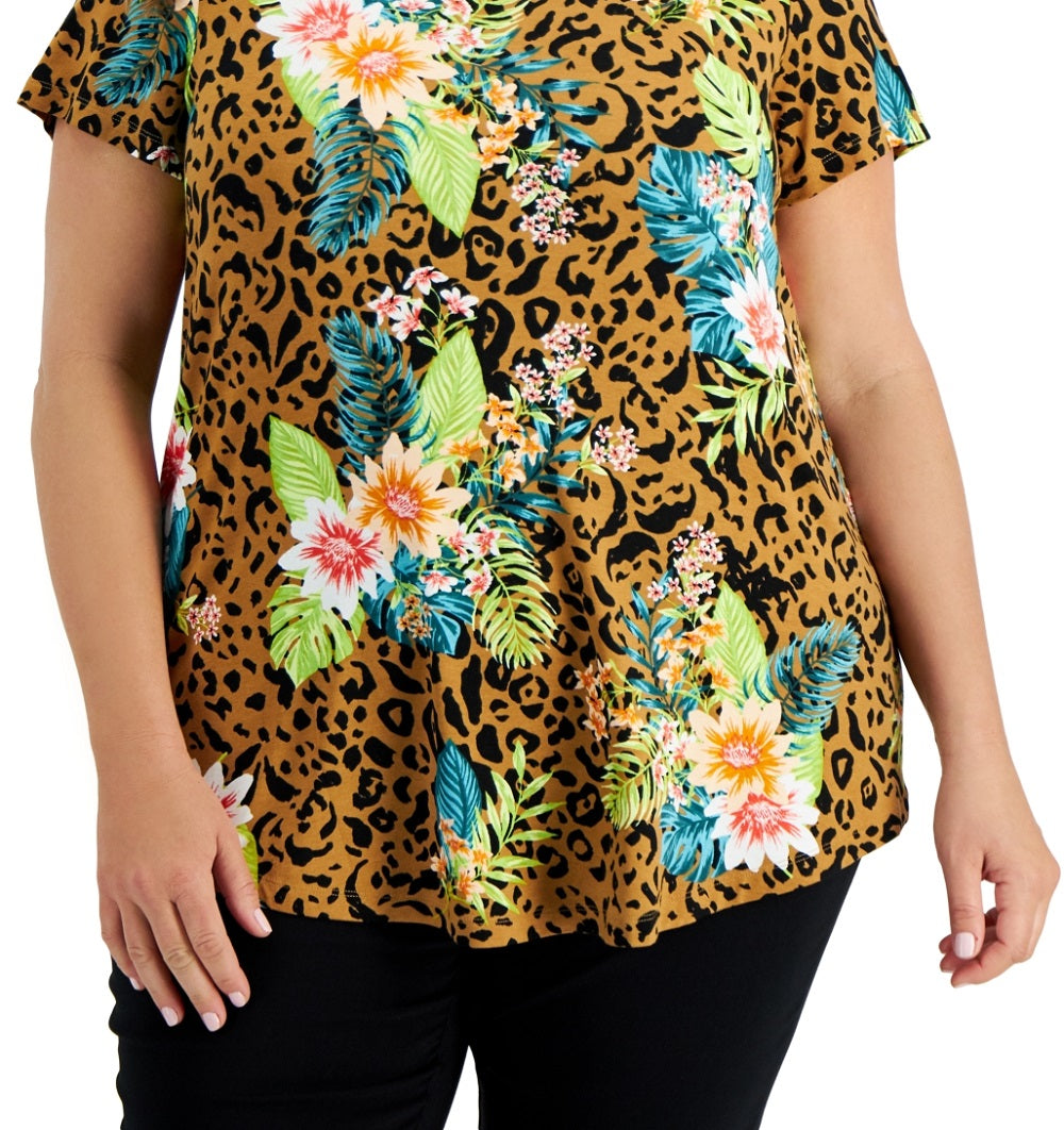 JM Collection Top Tropical Wilderness Feminino Marrom Tamanho 0X