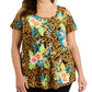 JM Collection Top Tropical Wilderness Feminino Marrom Tamanho 0X