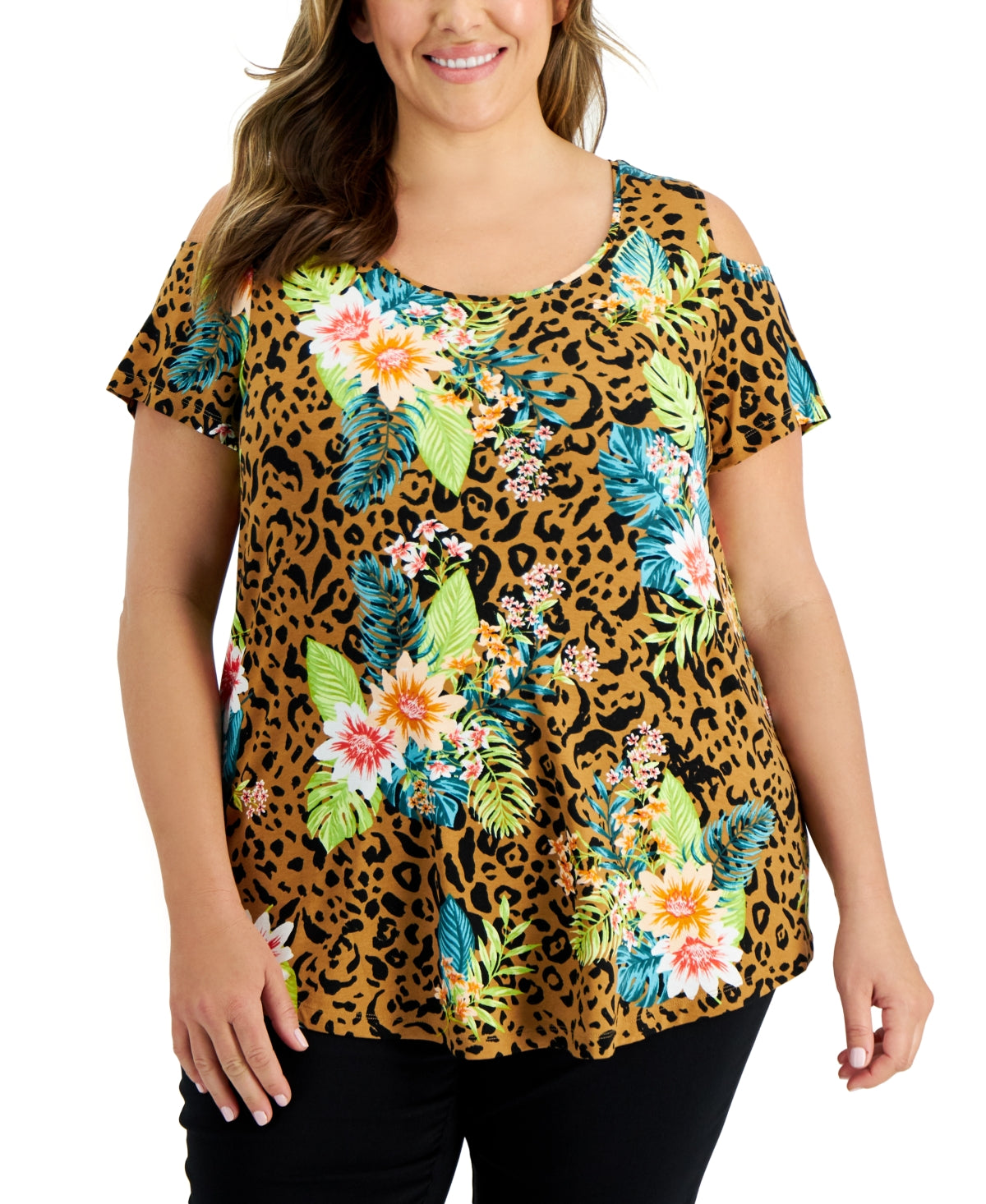 JM Collection Top Tropical Wilderness Feminino Marrom Tamanho 0X