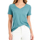Camiseta feminina de algodão com decote em V, estilo &amp; co, verde, tamanho pequeno pequeno