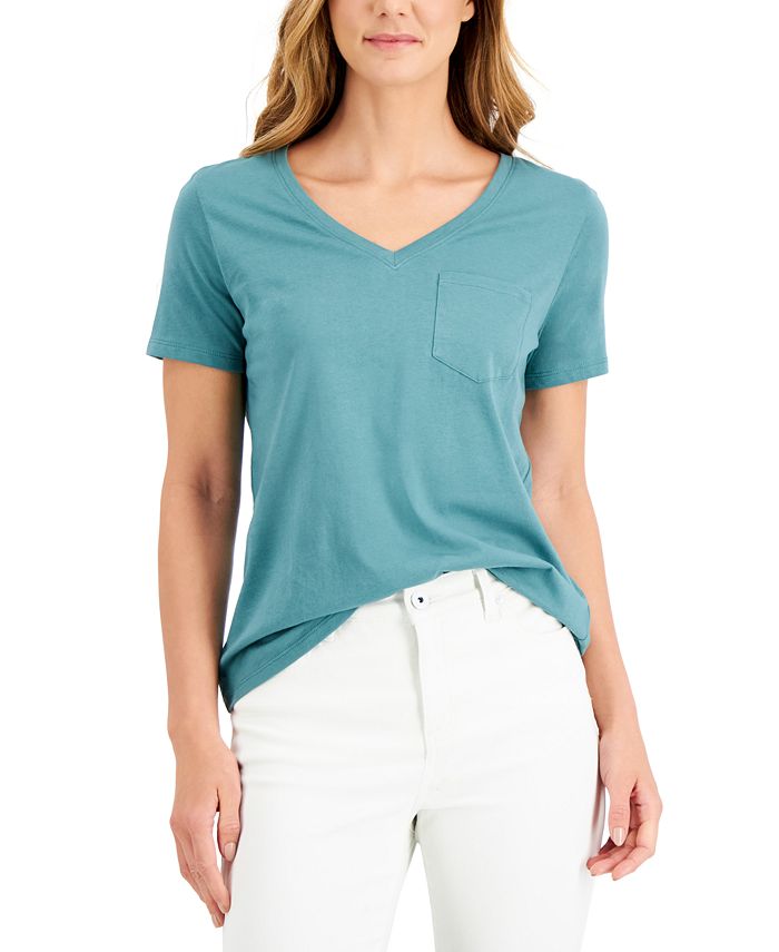 Camiseta feminina de algodão com decote em V, estilo &amp; co, verde, tamanho pequeno pequeno