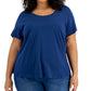 Camiseta feminina plus size de algodão estilo &amp; co, azul, tamanho 0X