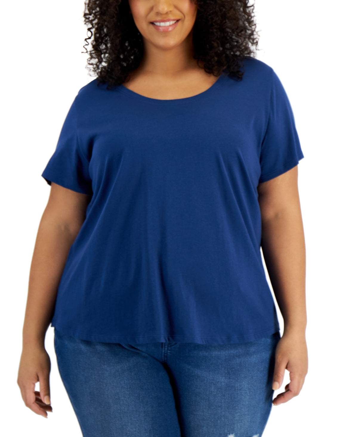 Camiseta feminina plus size de algodão estilo &amp; co, azul, tamanho 0X