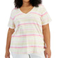 Camiseta feminina listrada de algodão estilo &amp; co rosa tamanho 3X