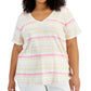 Camiseta feminina listrada de algodão estilo &amp; co plus size rosa tamanho 0X