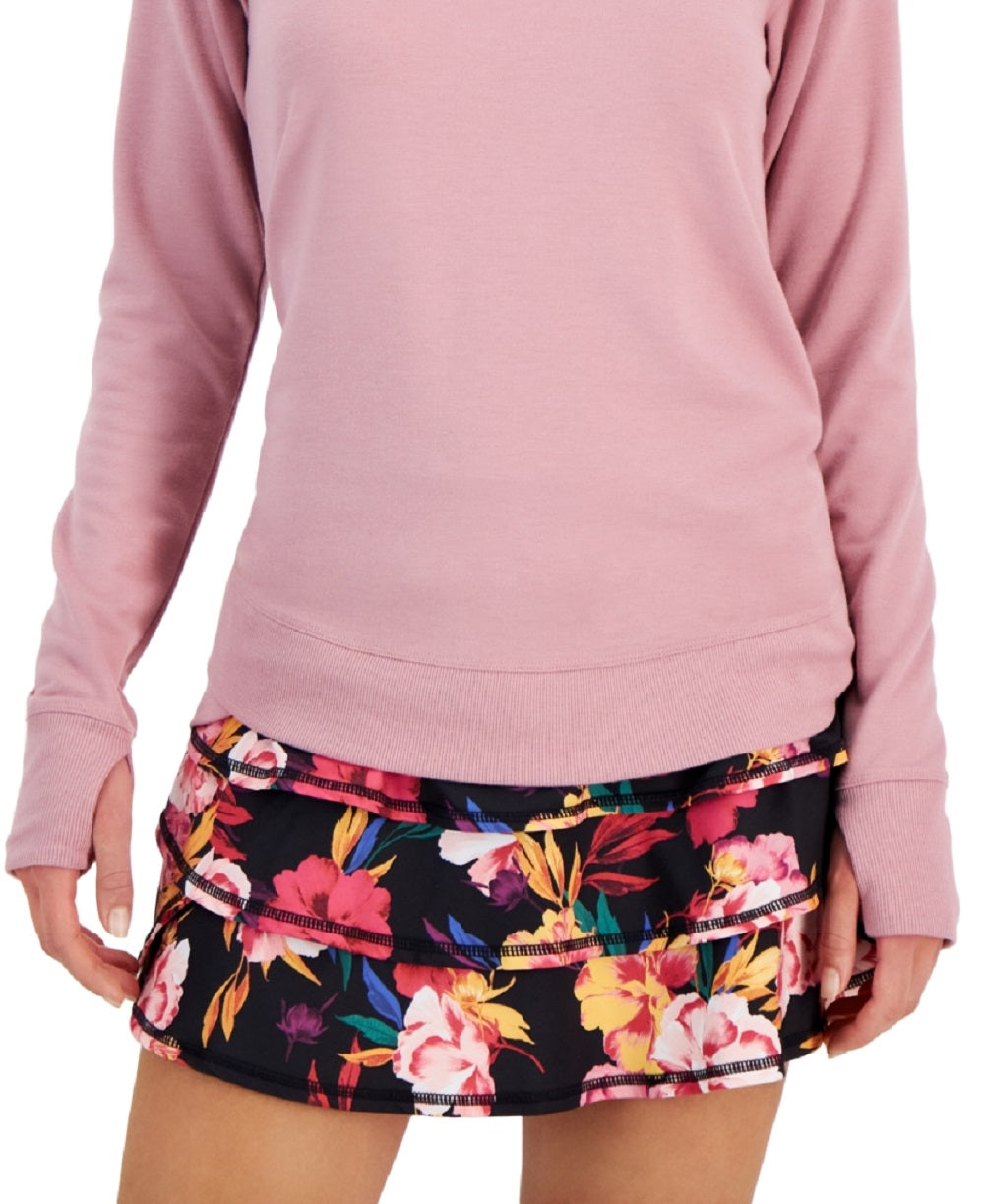 ID Ideology Top túnica feminino com bainha curva, roxo, tamanho grande