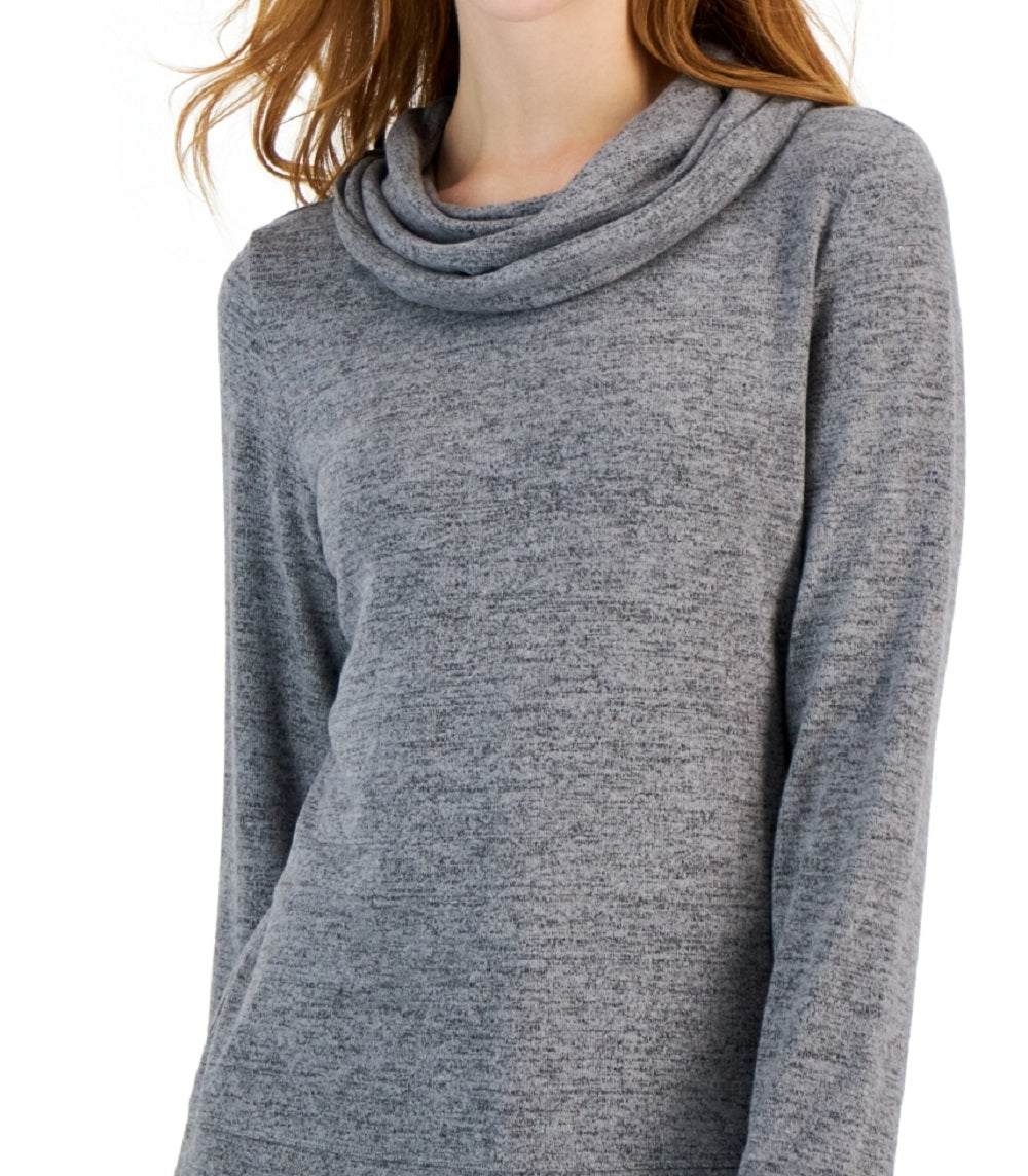 ID Ideology Blusa de malha macia com gola alta feminina cinza tamanho X-G