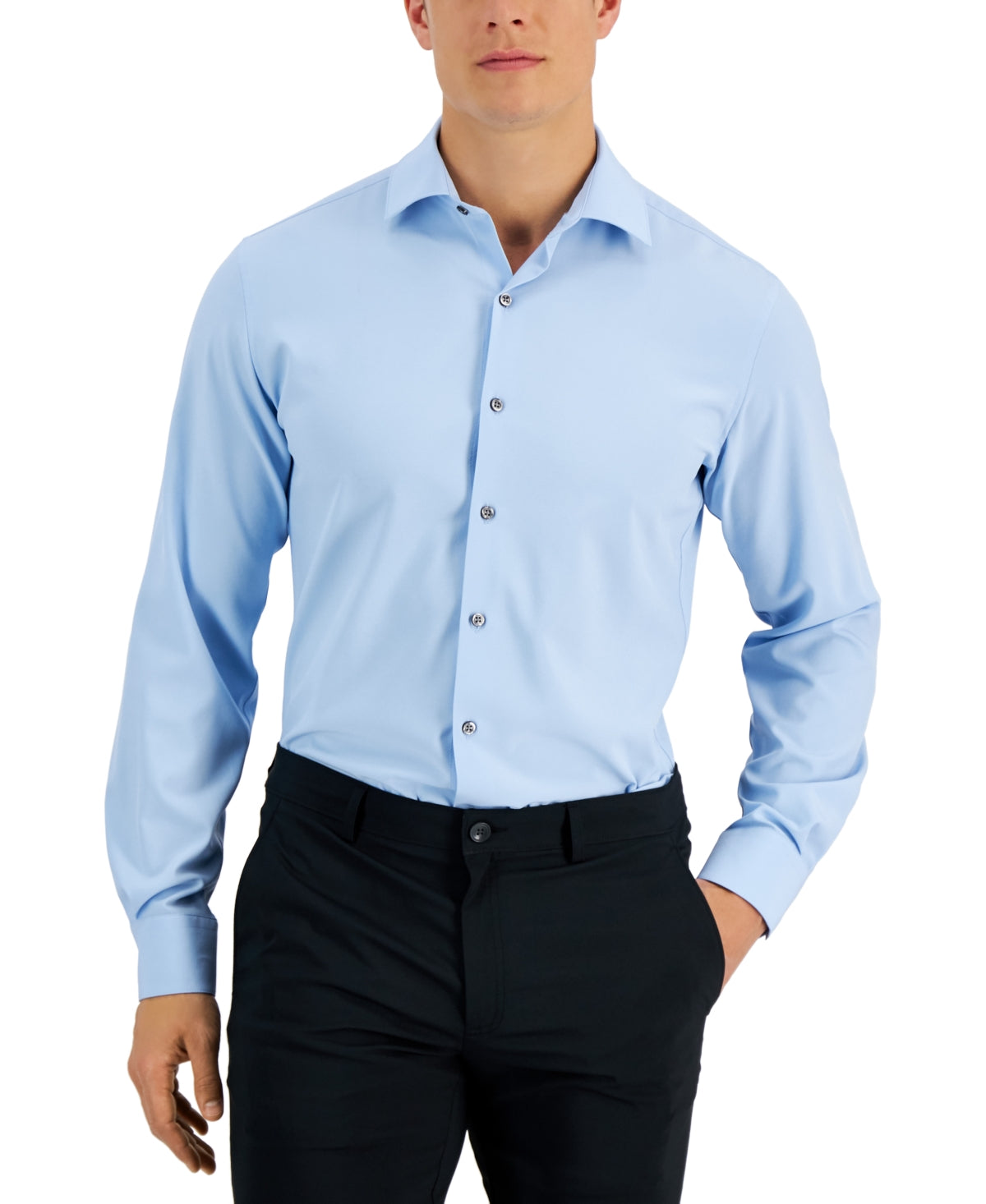 Camisa social masculina Alfani Slim Fit com elasticidade em 4 direções, azul, tamanho 17 x 36 x 37