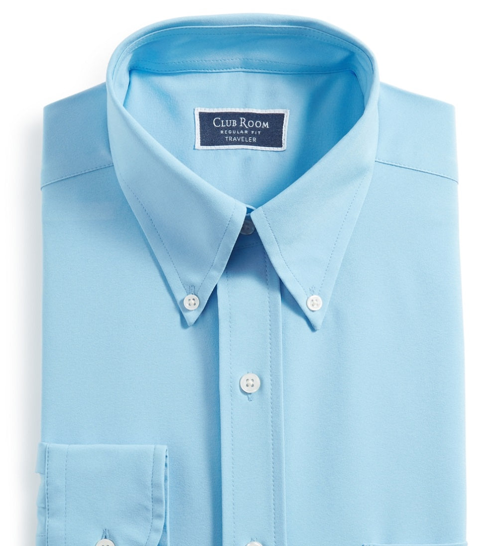 Camisa social masculina Club Room Regular Fit Traveler Azul Tamanho 15,5 x 32 x 33