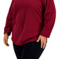 Karen Scott Blusa feminina de micro lã com decote em V, vermelha, tamanho 3X