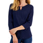 Karen Scott Blusa Feminina Manga 3/4 Crochê Detalhe Azul Tamanho X-G