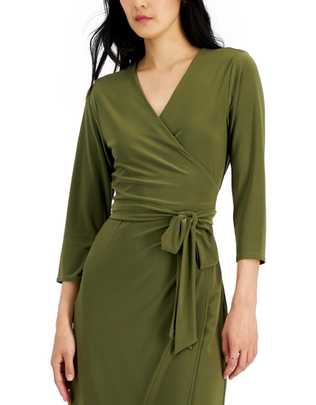 Vestido envelope feminino Alfani com decote em V, verde, tamanho médio