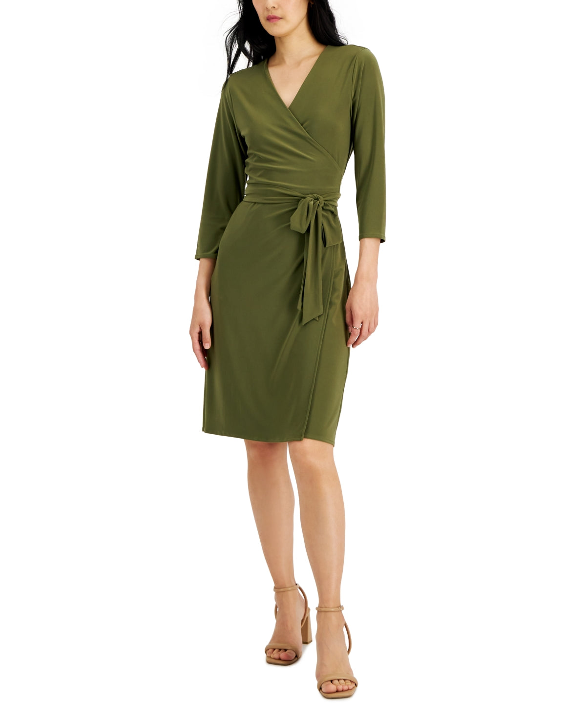 Vestido envelope feminino Alfani com decote em V, verde, tamanho médio
