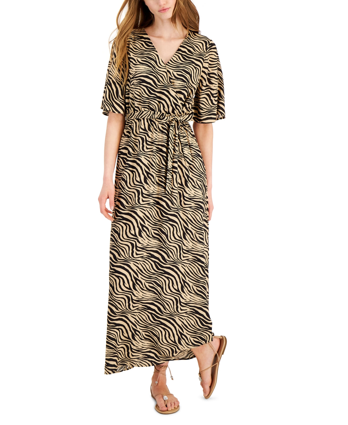 Vestido longo zebra feminino INC International Concepts, marrom, tamanho extrapequeno