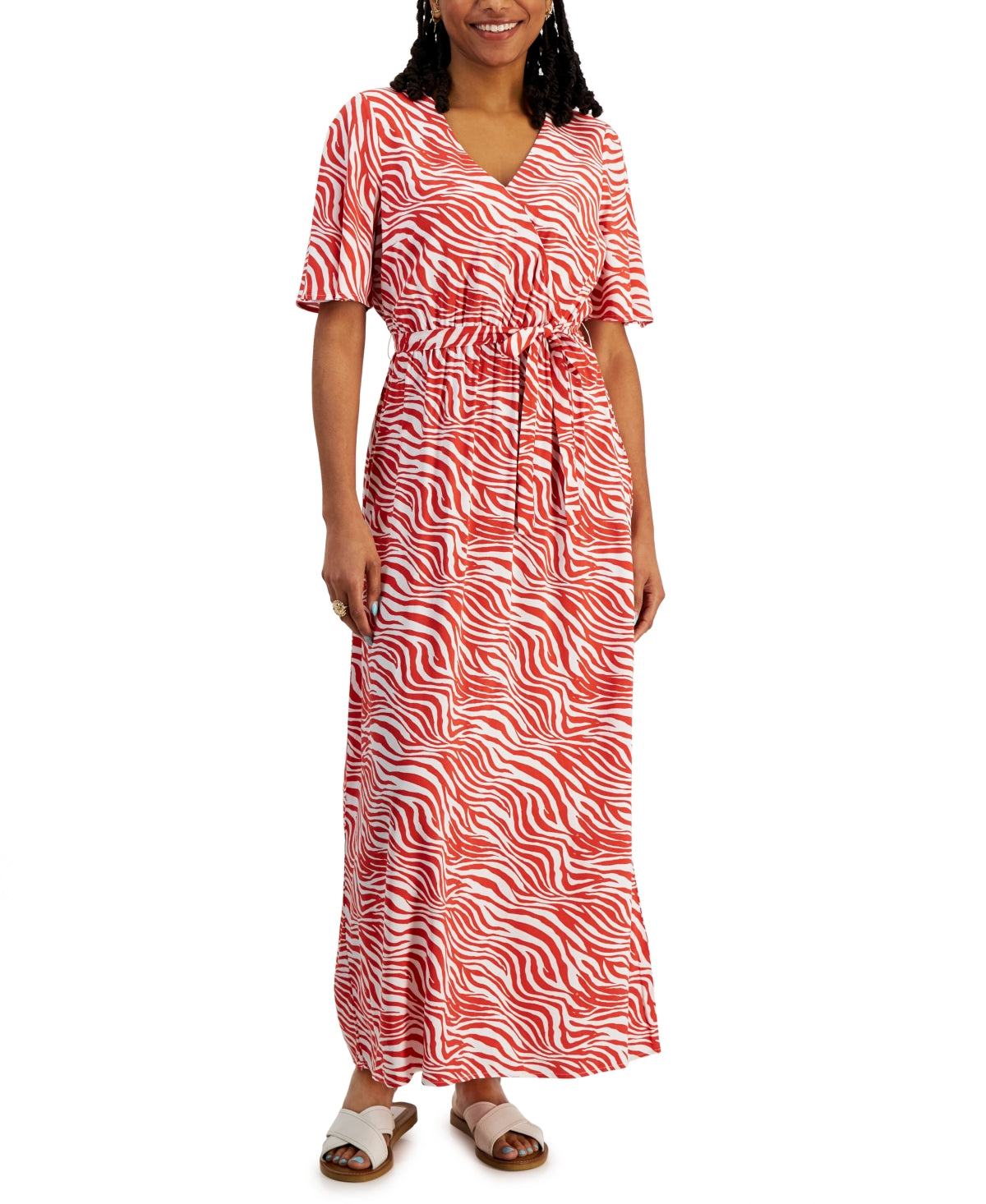 Vestido longo feminino estampado com sobrepeliz INC International Concepts, tamanho laranja, pequeno e pequeno