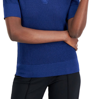 Suéter polo feminino Alfani Pointelle azul tamanho médio