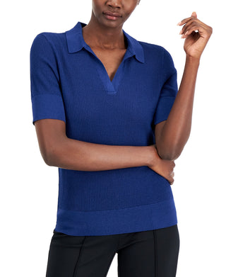 Suéter polo feminino Alfani Pointelle azul tamanho médio