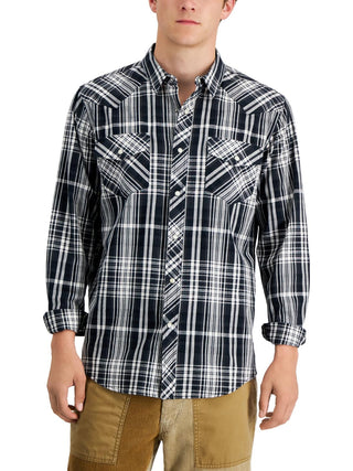 Camisa masculina Sun + Stone Remington Woven Regular Fit com botões, preta, tamanho pequeno