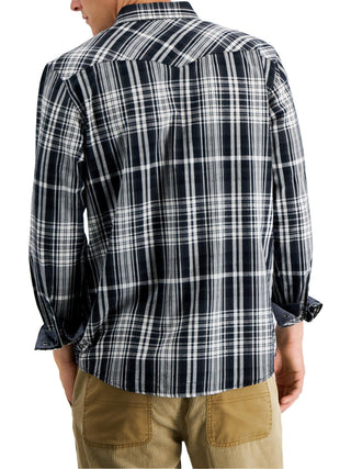 Camisa xadrez masculina Sun + Stone Remington Regular Fit Western Preta