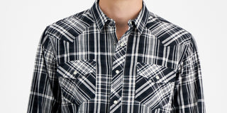 Camisa xadrez masculina Sun + Stone Remington Regular Fit Western Preta