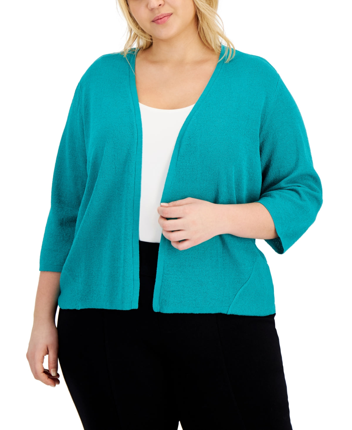 Cardigan feminino Alfani com frente aberta, azul, tamanho 3X
