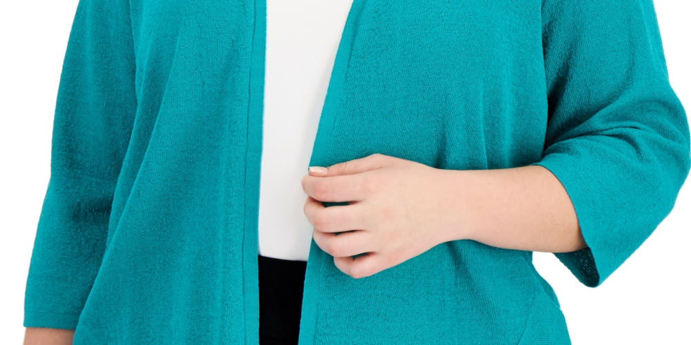 Cardigan feminino Alfani com frente aberta, azul, tamanho 3X