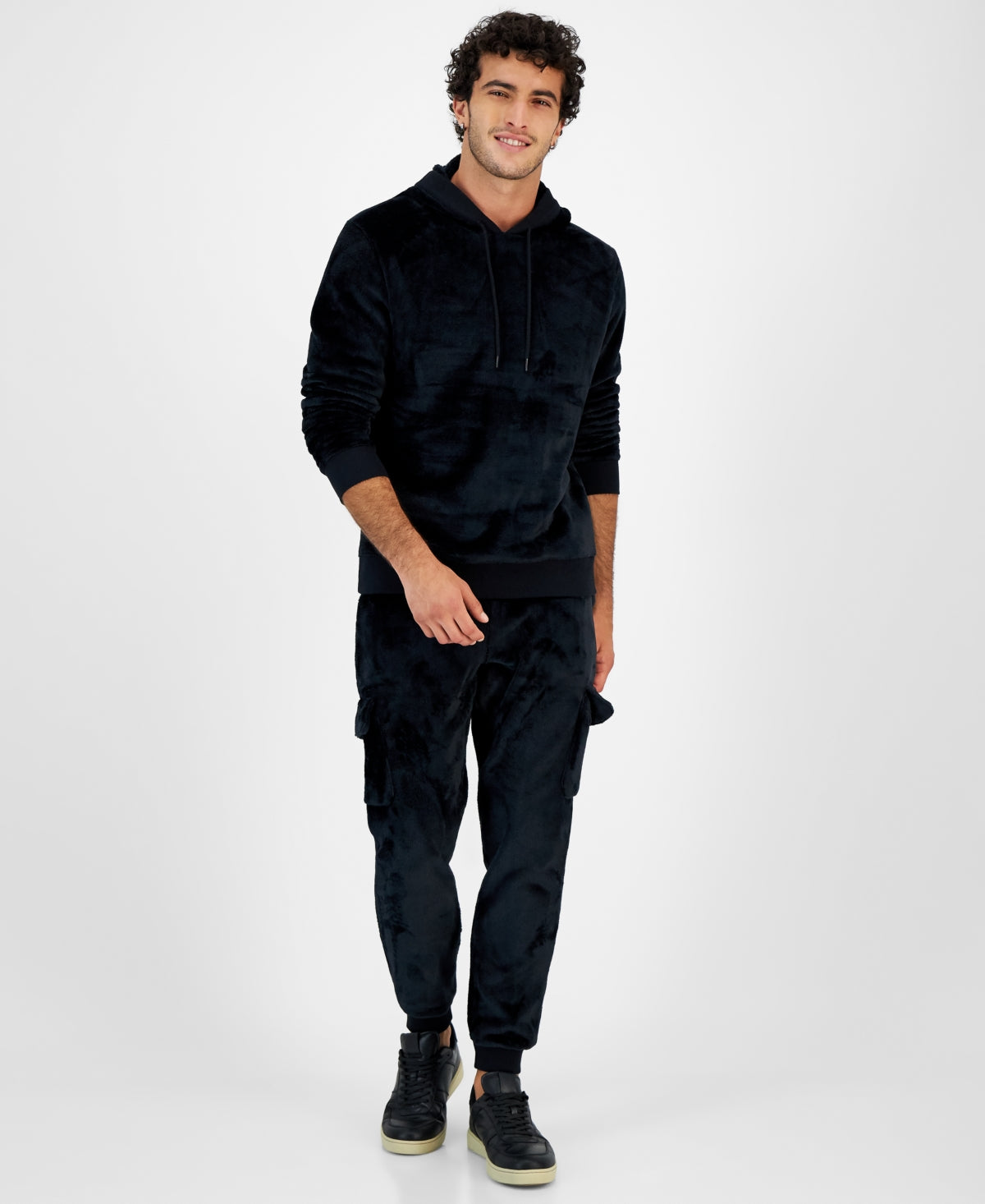 Moletom com capuz masculino INC International Concepts Regular Fit com nervuras e veludo, preto, tamanho médio