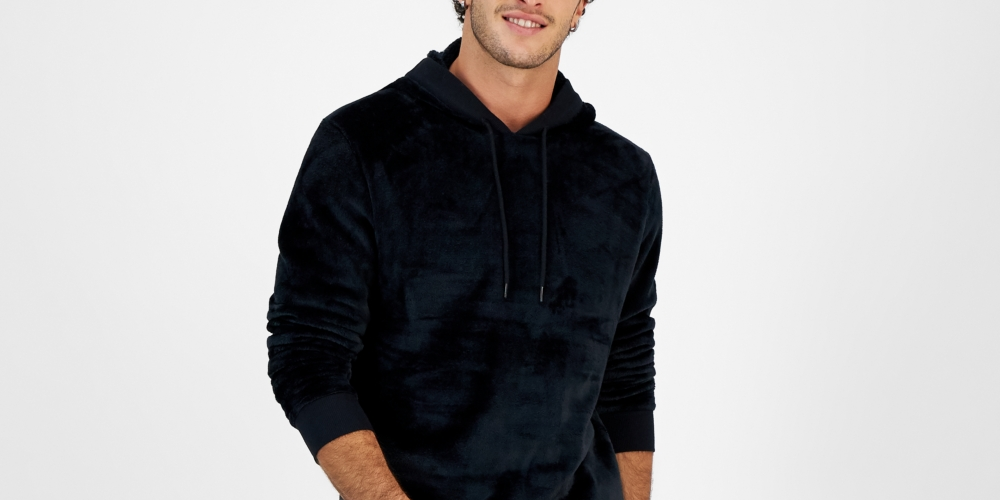 Moletom com capuz masculino INC International Concepts Regular Fit com nervuras e veludo, preto, tamanho médio