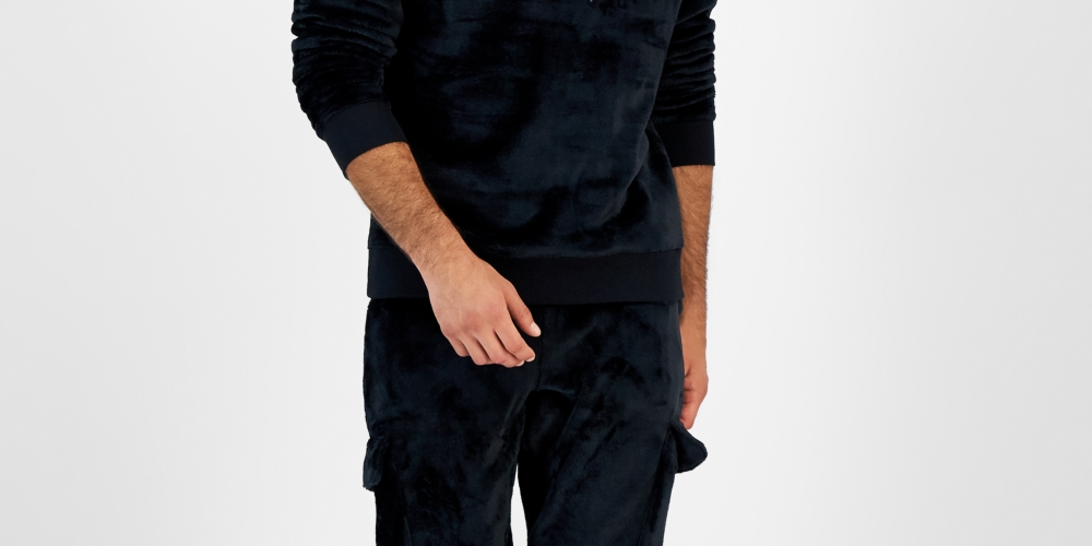 Moletom com capuz masculino INC International Concepts Regular Fit com nervuras e veludo, preto, tamanho médio
