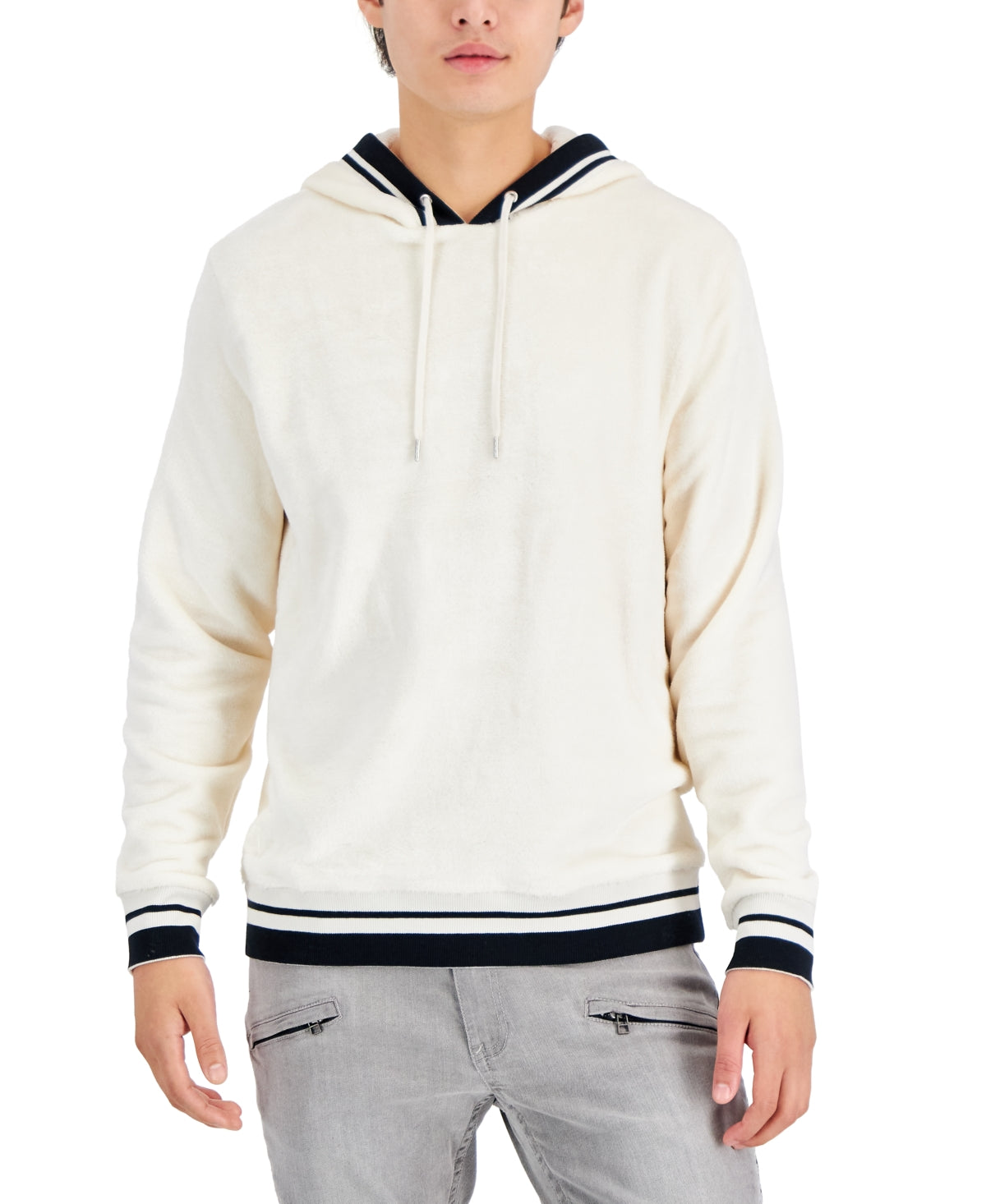 Moletom com capuz masculino INC International Concepts Regular Fit com nervuras e veludo, branco, tamanho X-G