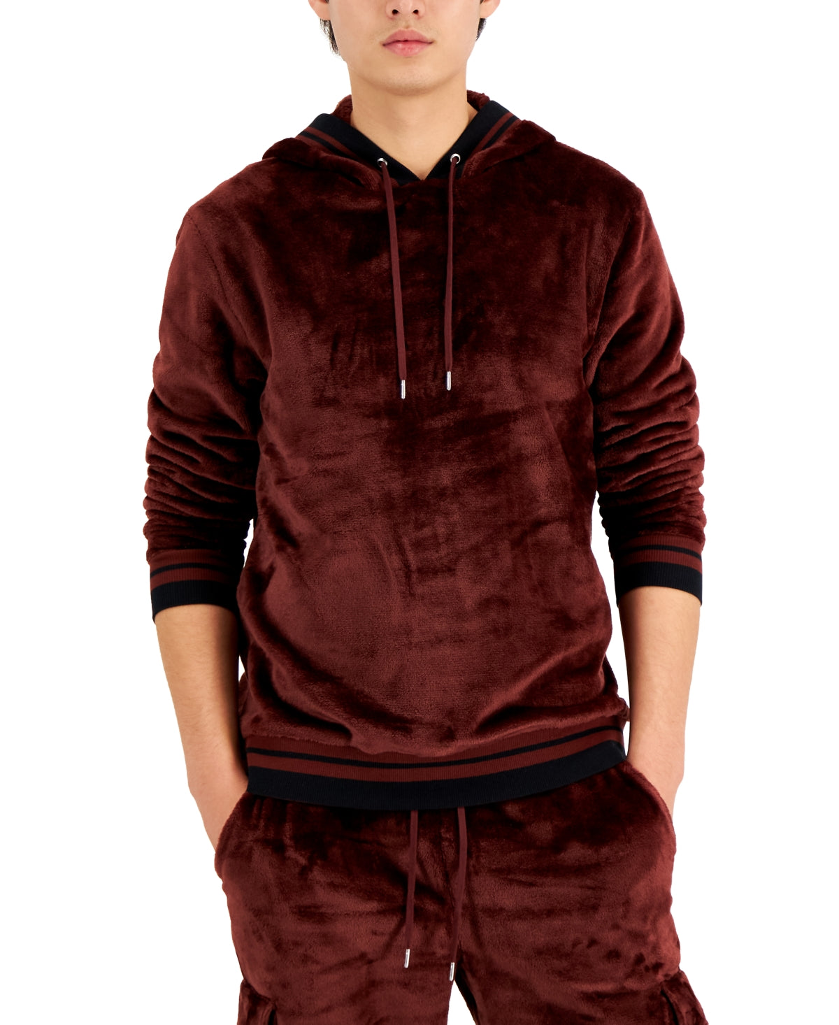 Moletom com capuz masculino INC International Concepts Regular Fit com nervuras e veludo marrom, tamanho X-G