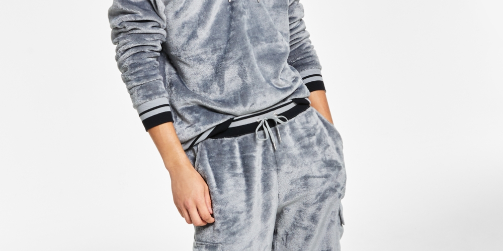 Calça de moletom cargo masculina INC International Concepts Regular Fit com nervuras e veludo, azul, tamanho XX-G