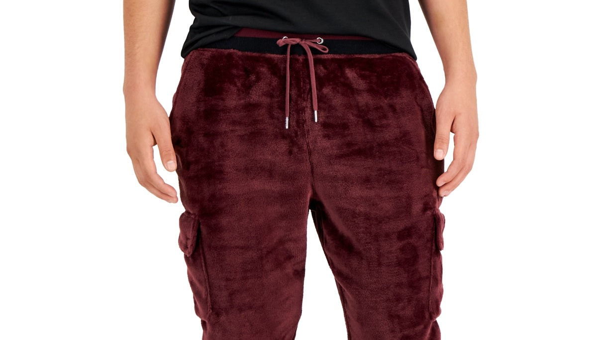Calça de moletom cargo masculina INC International Concepts Regular Fit com nervuras e veludo vermelho, tamanho X-Large