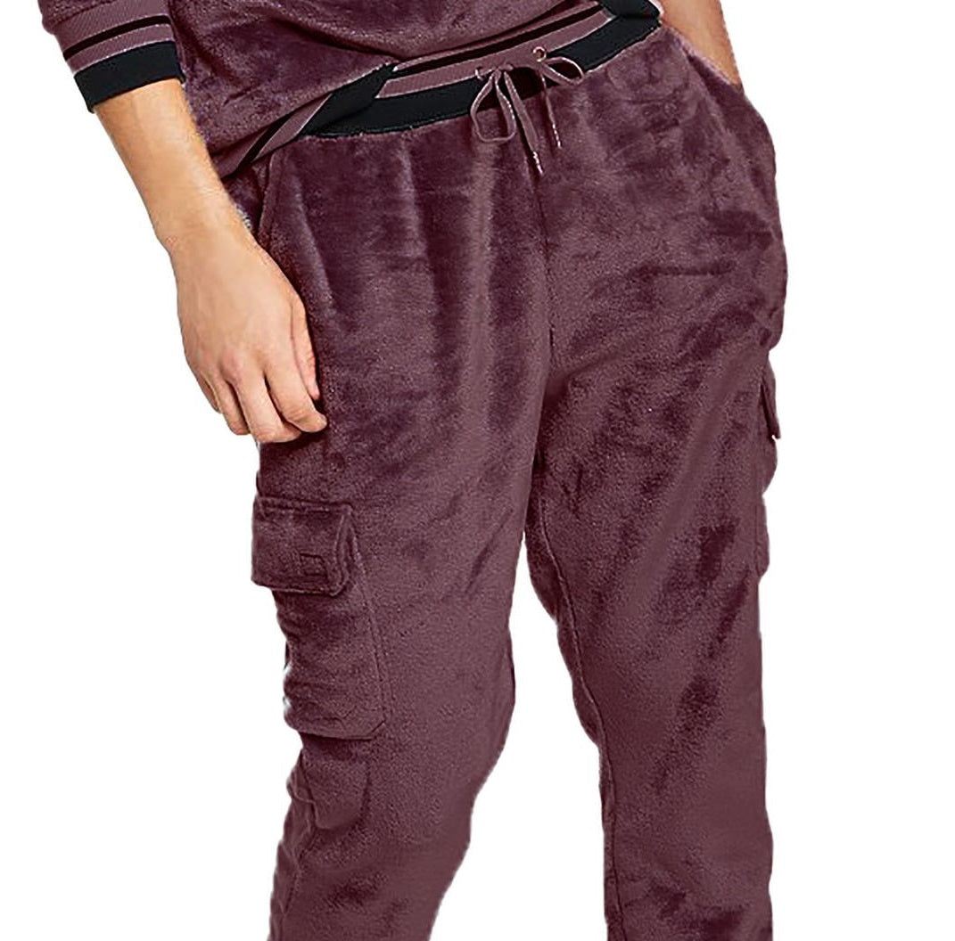 Calça de moletom cargo masculina INC International Concepts Regular Fit com nervuras e veludo, roxa, tamanho XX-G
