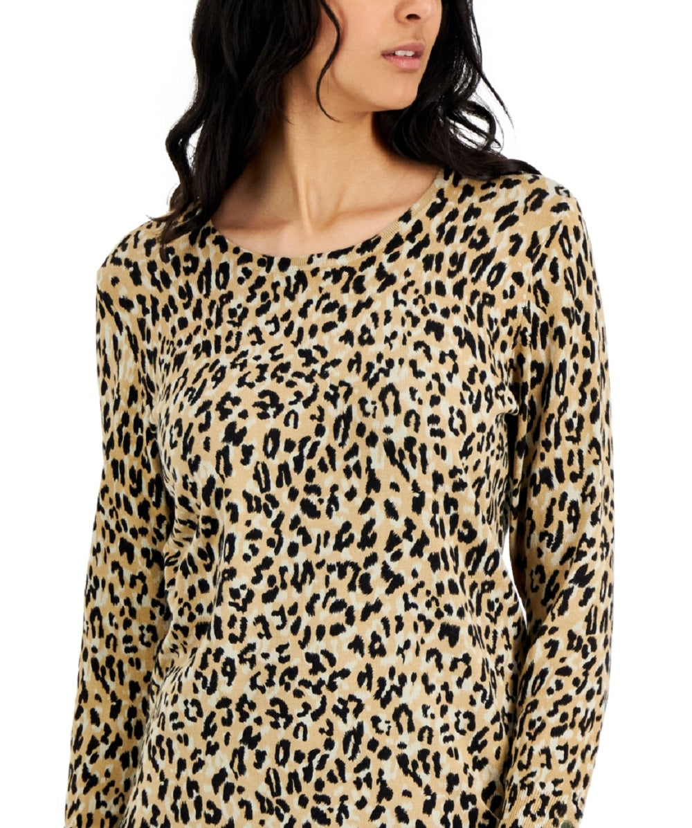 JM Collection Suéter feminino com estampa animal marrom tamanho pequeno extragrande