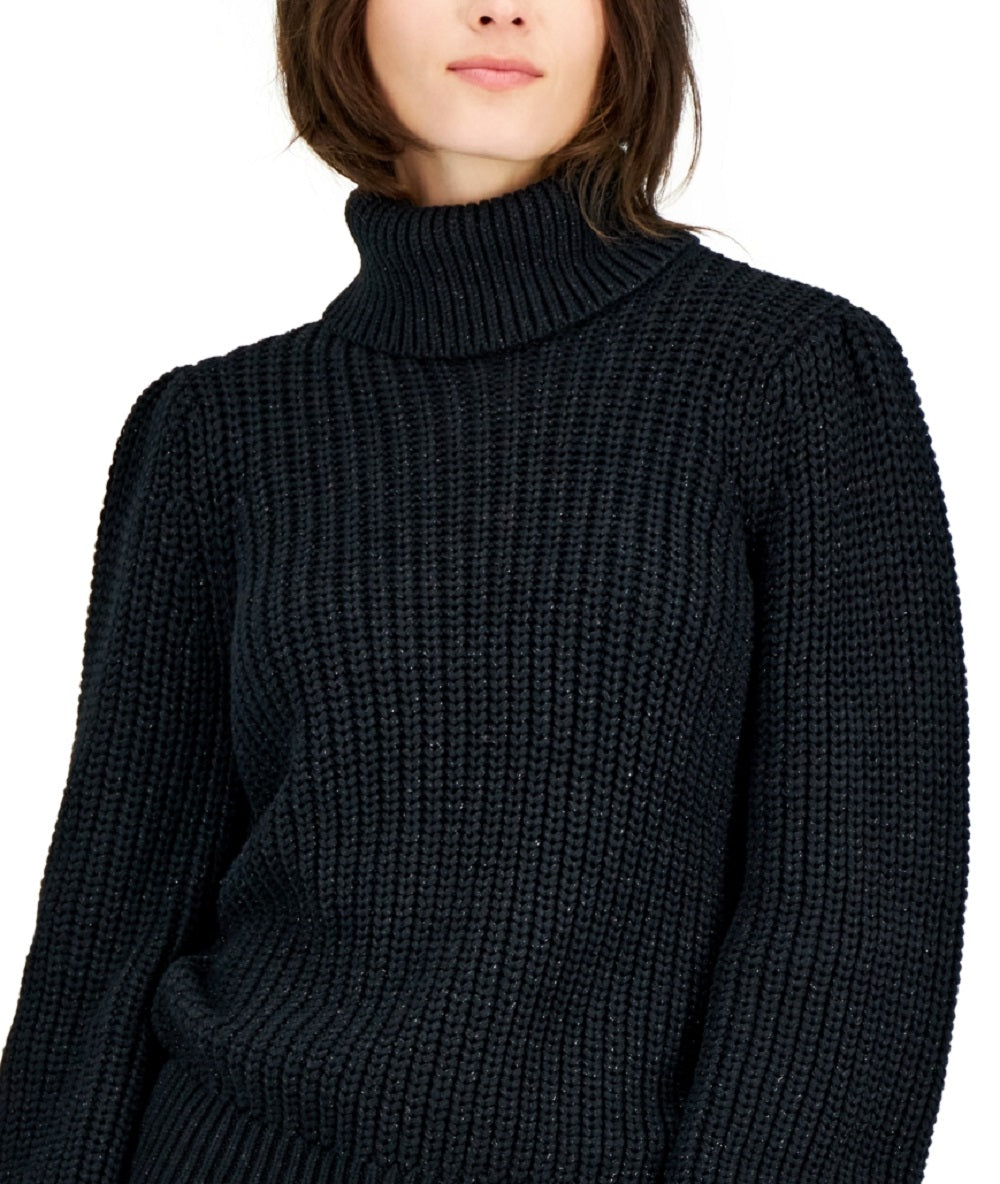 Suéter feminino de gola alta com manchas metálicas da INC International Concepts, preto, tamanho médio