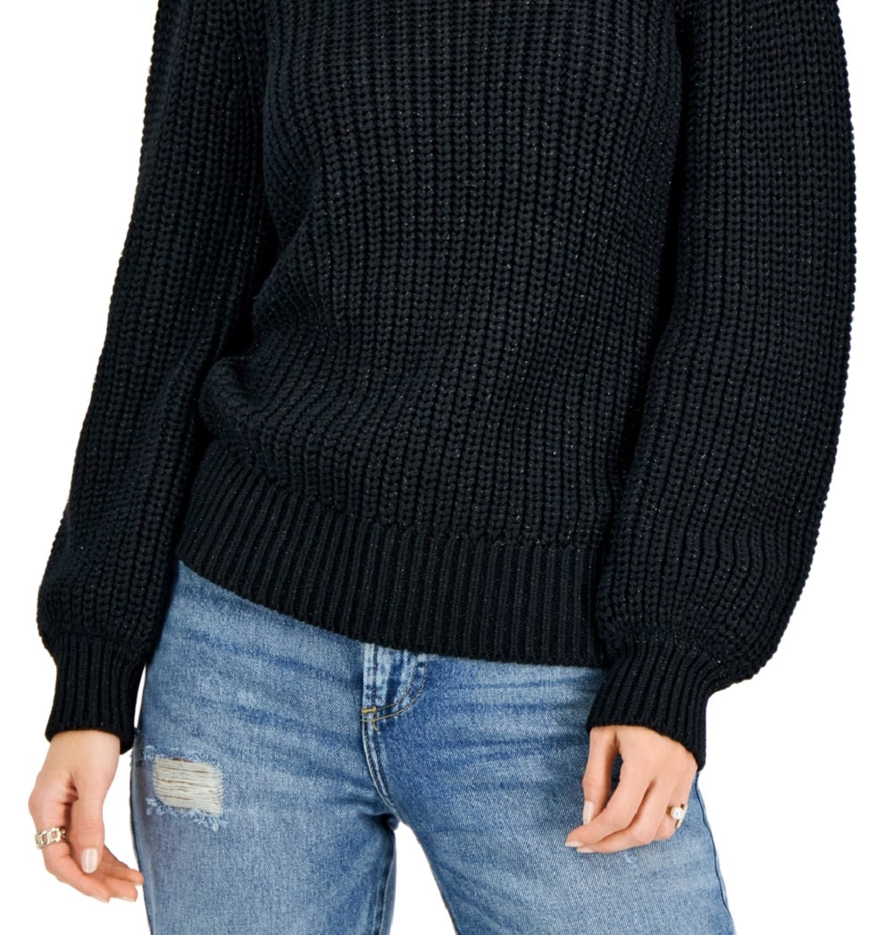 Suéter feminino de gola alta com manchas metálicas da INC International Concepts, preto, tamanho médio