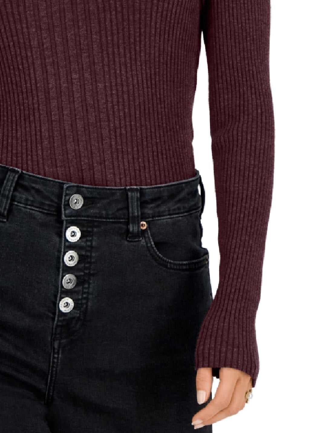 Suéter feminino canelado com decote redondo da INC International Concepts, tamanho grande, vermelho