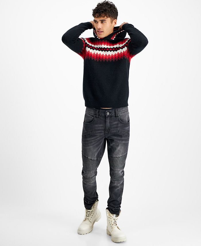 Moletom com capuz masculino de cashmere com listras geométricas, preto, tamanho grande, da INC International Concepts