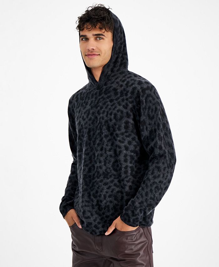 Moletom com capuz masculino de cashmere com estampa de chita da INC International Concepts, preto, tamanho médio