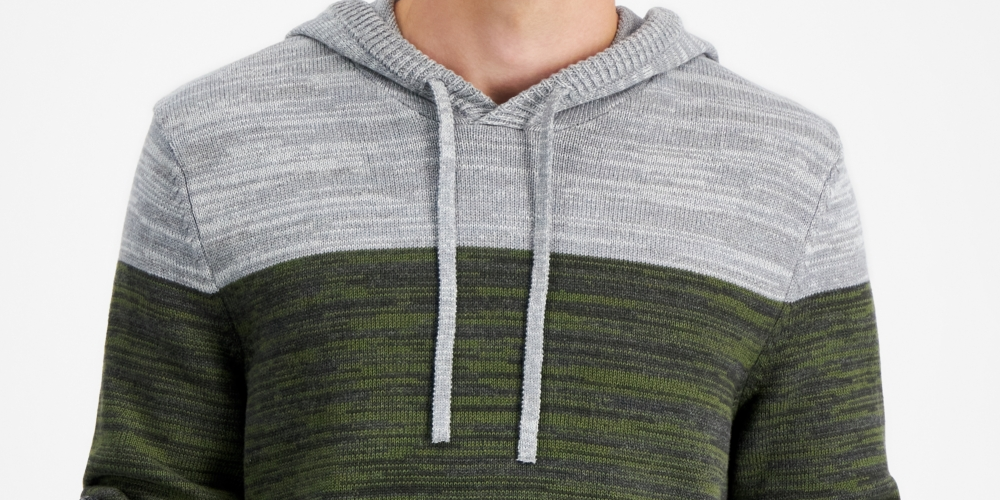 Suéter com capuz Sun + Stone masculino com blocos de cores cinza, tamanho grande