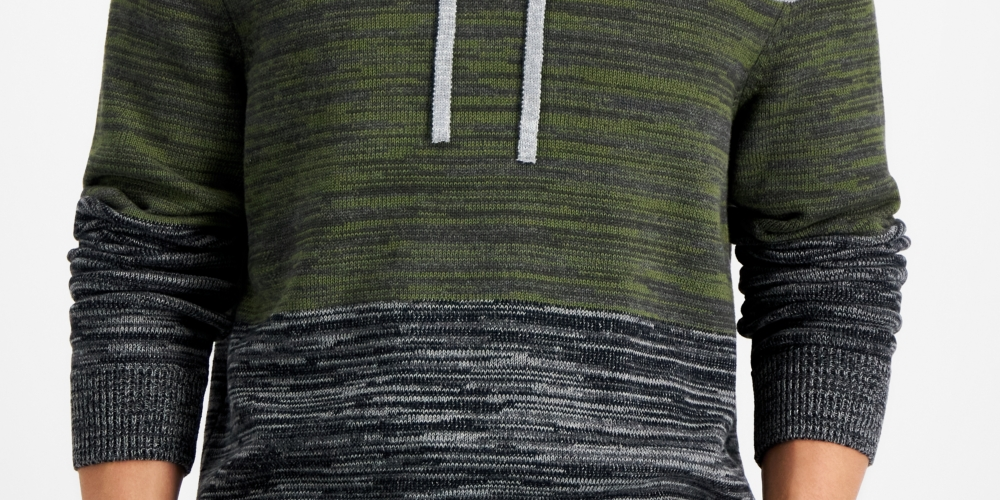 Suéter com capuz Sun + Stone masculino com blocos de cores cinza, tamanho grande