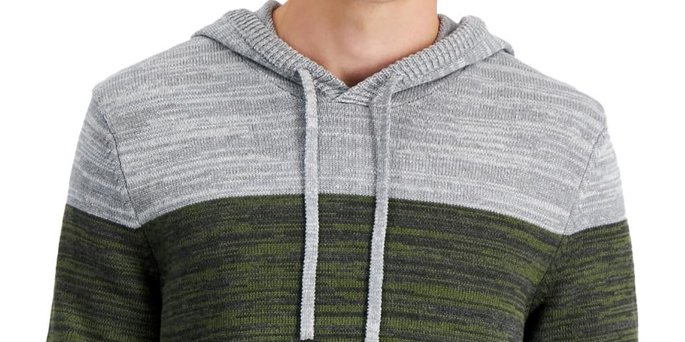 Suéter com capuz Sun + Stone masculino com blocos de cores cinza, tamanho X-G