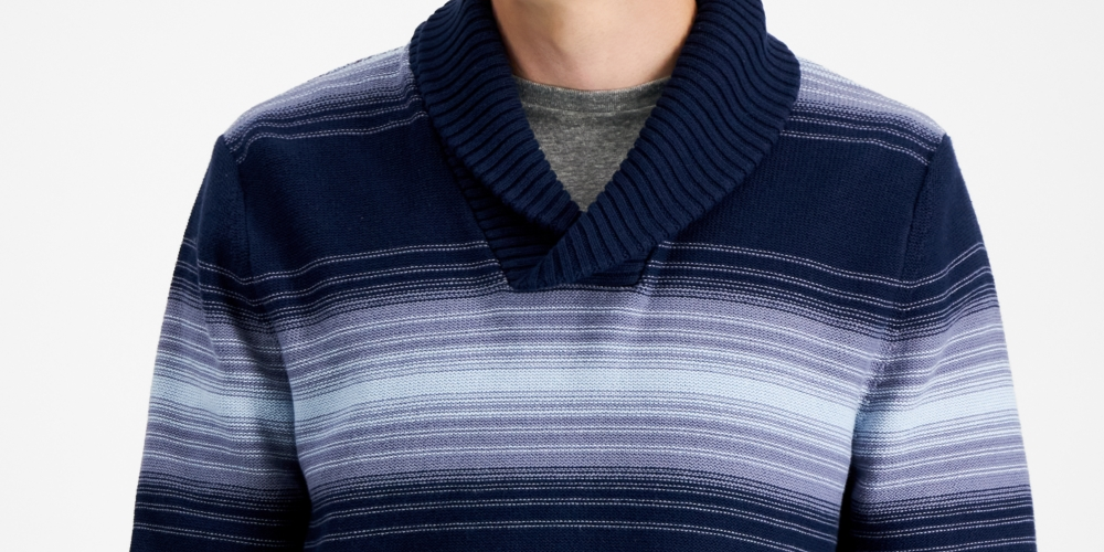 Suéter xale listrado horizontal Deacon masculino Sun + Stone, azul, tamanho médio