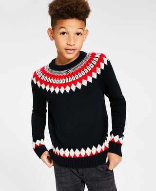 Charter Club Big Boy's Fair Isle Mock Neck Holiday Sweater Black Size Medium