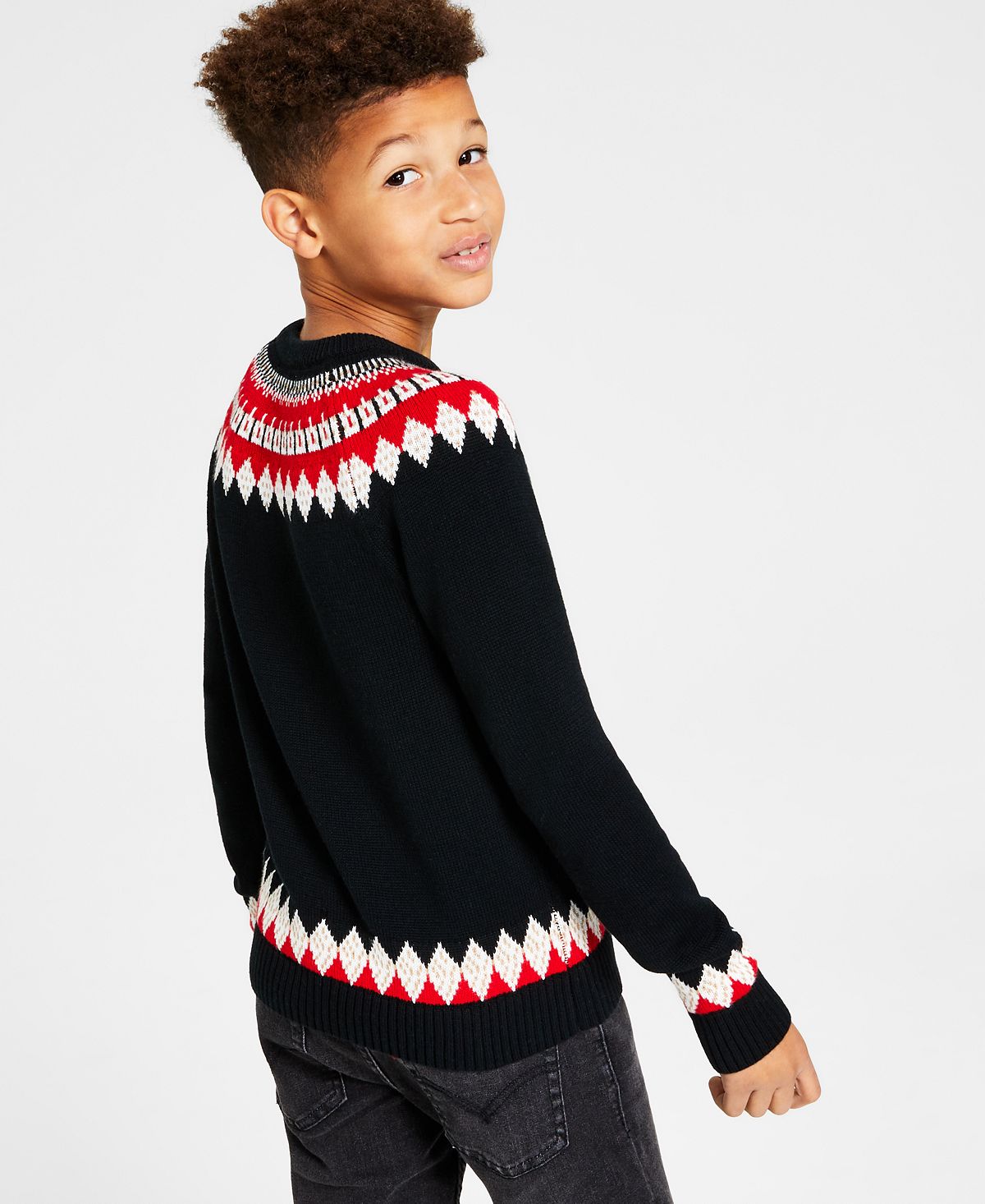 Charter Club Big Boy's Fair Isle Mock Neck Holiday Sweater Preto Tamanho Médio